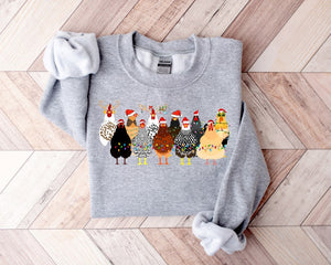 Cute Christmas Chickens Sweatshirt, Christmas Farm Animals Sweatshirt, Womens Christmas Chicken Sweatshirt,Christmas Holiday Sweatshirt Gift