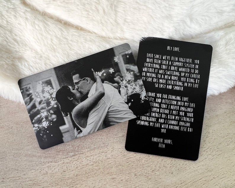 10 Year Tin Anniversary Gift For Him - Personalized Engraved Picture Aluminum Wallet Card Insert