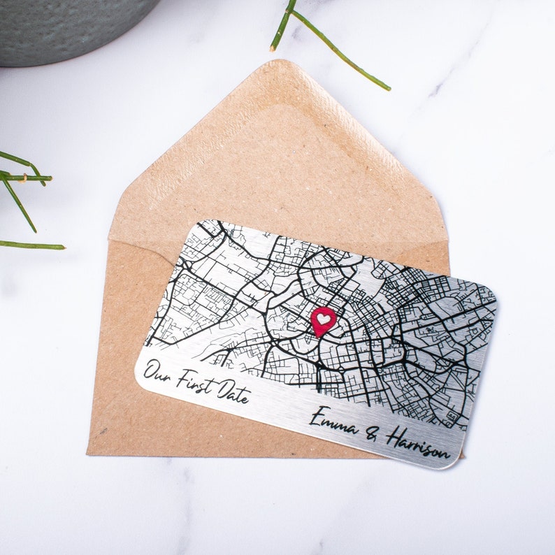 Personalised Map Wallet Card, Where We Met, Couples Valentine's Gift, Custom Anniversary Gift, Keepsake For Him Her, Metal Map Wallet Insert