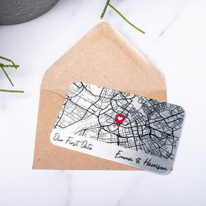 Personalised Map Wallet Card, Where We Met, Couples Valentine's Gift, Custom Anniversary Gift, Keepsake For Him Her, Metal Map Wallet Insert