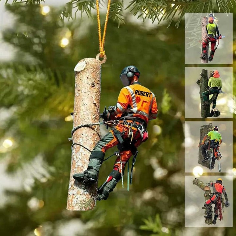 Personalized Arborist Christmas Ornament, Logger Hanging Ornament, Custom Acrylic Flat Ornament, Tree Cutter Decor, Gift For Tree Trimmer