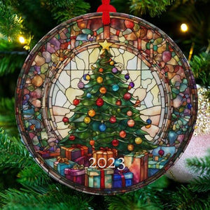 Personalized Christmas Ornament 2024 Stained Glass Christmas Decor Holiday Gift Glass Heirloom Keepsake Round Glass Christmas Gift Exchange