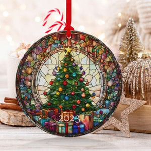 Personalized Christmas Ornament 2024 Stained Glass Christmas Decor Holiday Gift Glass Heirloom Keepsake Round Glass Christmas Gift Exchange