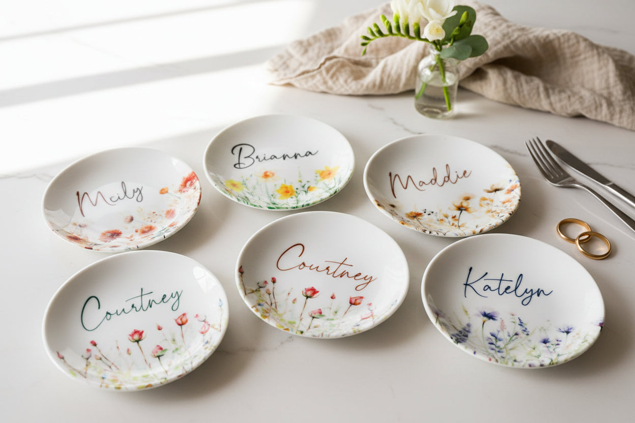 Birth Flower Jewelry Dish, Personalized Ceramic Gift for Her, Wildflower Ring Holder, Mother's Day Gift