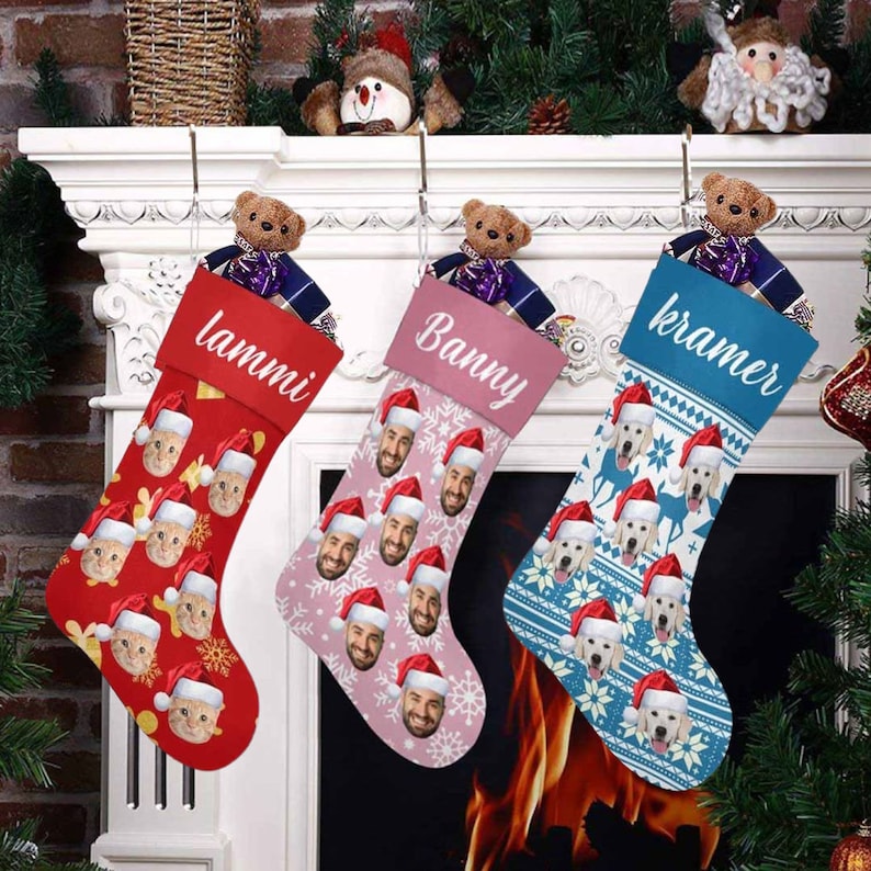 Personalized Face Christmas Stocking, Personalized Family Christmas Stockings, Custom Stocking With Name Photo, Christmas Gift for Family