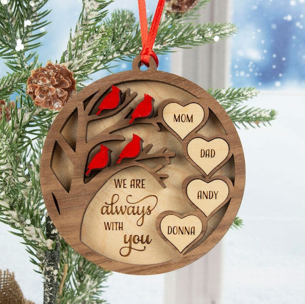 Cardinal Memorial Christmas Ornament, Remembrance Gift, Personalized Sympathy Gift, Holiday Tree Ornament, Always With You, Bereavement Gift