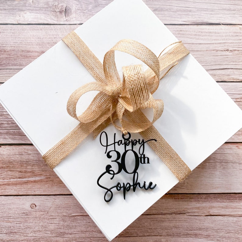 Personalised Birthday Wooden Gift Tag with Name and Age Gold Silver Rose Gold Black Natural Colour 21st 30th 40th 50th 60th 70th Birthday