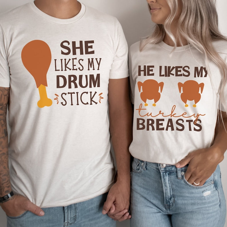 Couples Thanksgiving Shirts, Turkey Breast Drum Stick, Funny Matching Shirts,Thanksgiving Puns, Best Friends Friendsgiving Group Shirts Gift