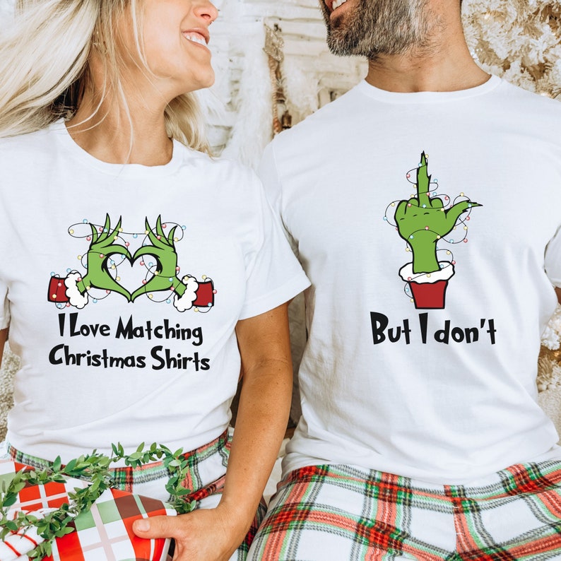 Couples Matching Christmas Shirts Funny, Matching Top Christmas Pajamas, Funny Xmas Tshirt Matching Christmas TShirts Ugly Sweater Party Tee