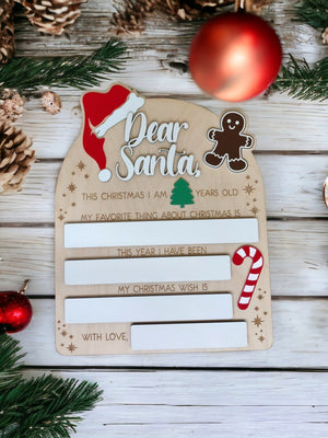 Dear Santa Dry Erase Personalized Christmas Sign, Christmas Eve Gift, Milestone Photo Prop for Children, Kids, Baby's First Christmas