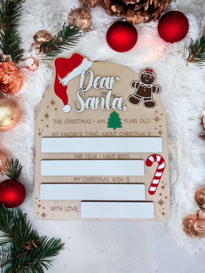 Dear Santa Dry Erase Personalized Christmas Sign, Christmas Eve Gift, Milestone Photo Prop for Children, Kids, Baby's First Christmas