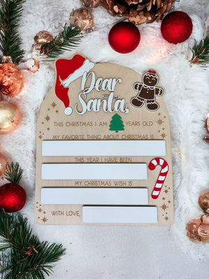Dear Santa Dry Erase Personalized Christmas Sign, Christmas Eve Gift, Milestone Photo Prop for Children, Kids, Baby's First Christmas