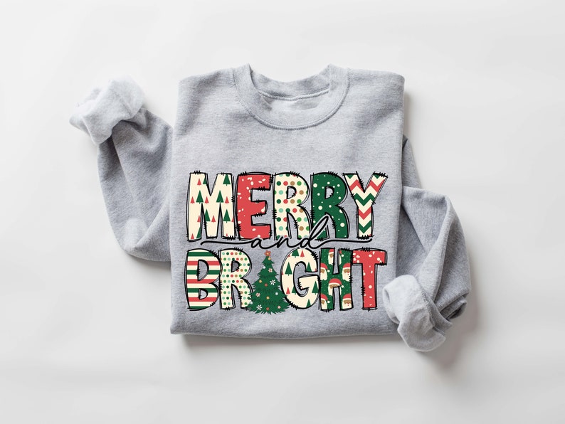 Merry and Bright Sweatshirt, Christmas Sweatshirt, Family Christmas Sweatshirt, Christmas Sweatshirts for Women, Merry Christmas Sweatshirt