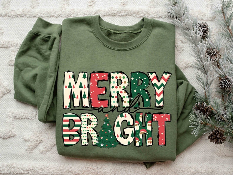 Merry and Bright Sweatshirt, Christmas Sweatshirt, Family Christmas Sweatshirt, Christmas Sweatshirts for Women, Merry Christmas Sweatshirt