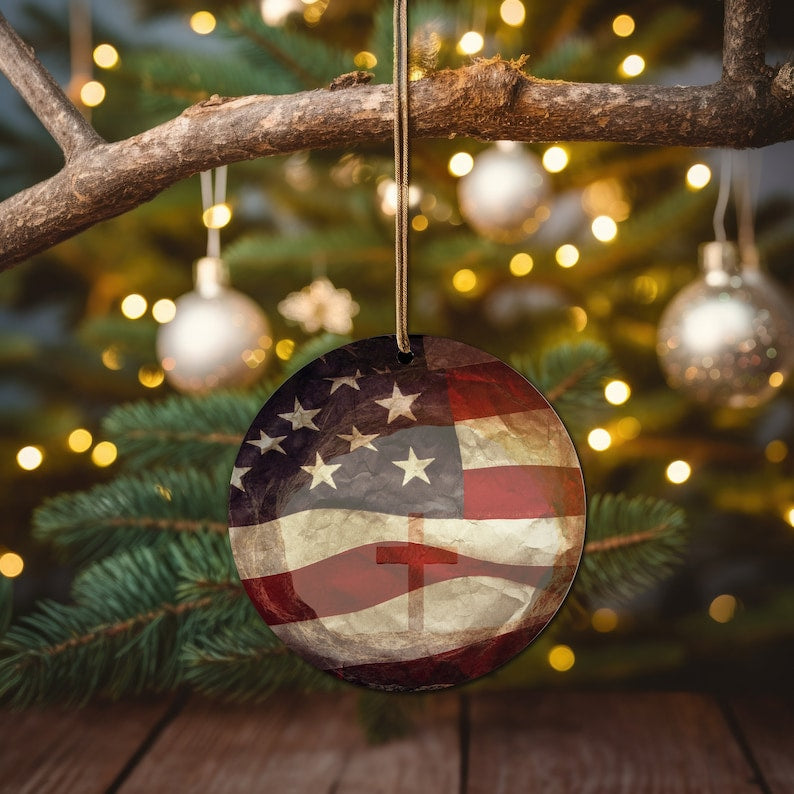 Patriot American Flag Christian Ornament, Christmas Ornament 2025 Tree Decor, Gift Idea, Keepsake, Patriotic Gift, USA Pride Gift, Veteran