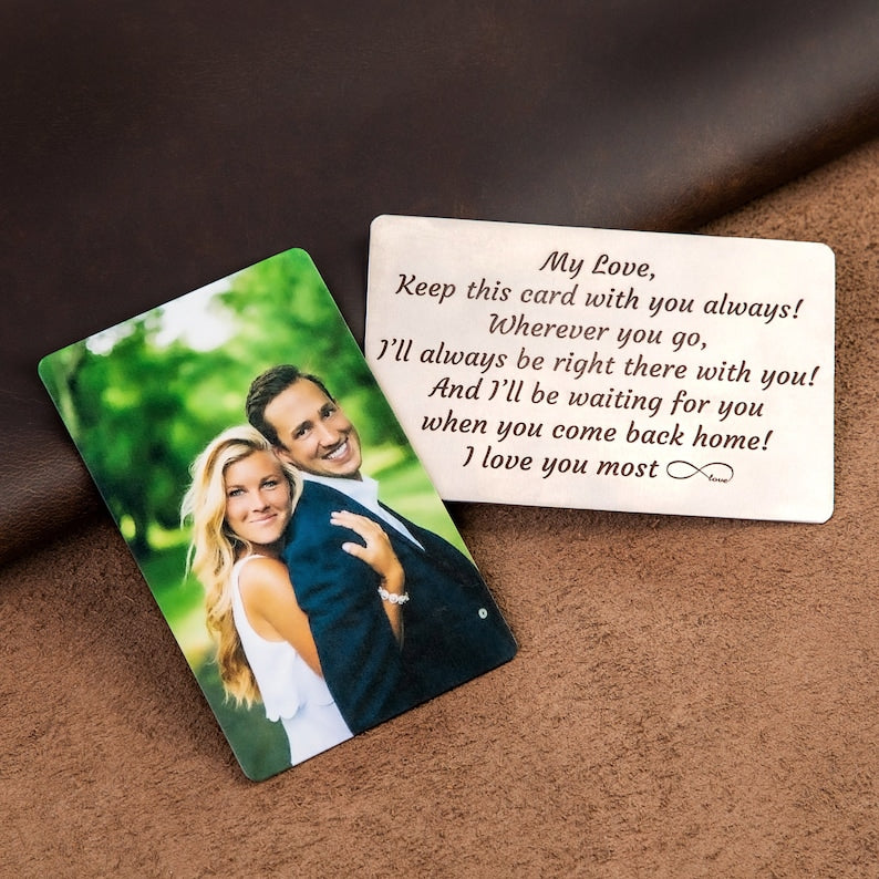 Valentine's Day gift for boyfriend, Personalized wallet photo card, metal wallet insert custom made, Engraved wallet card with picture