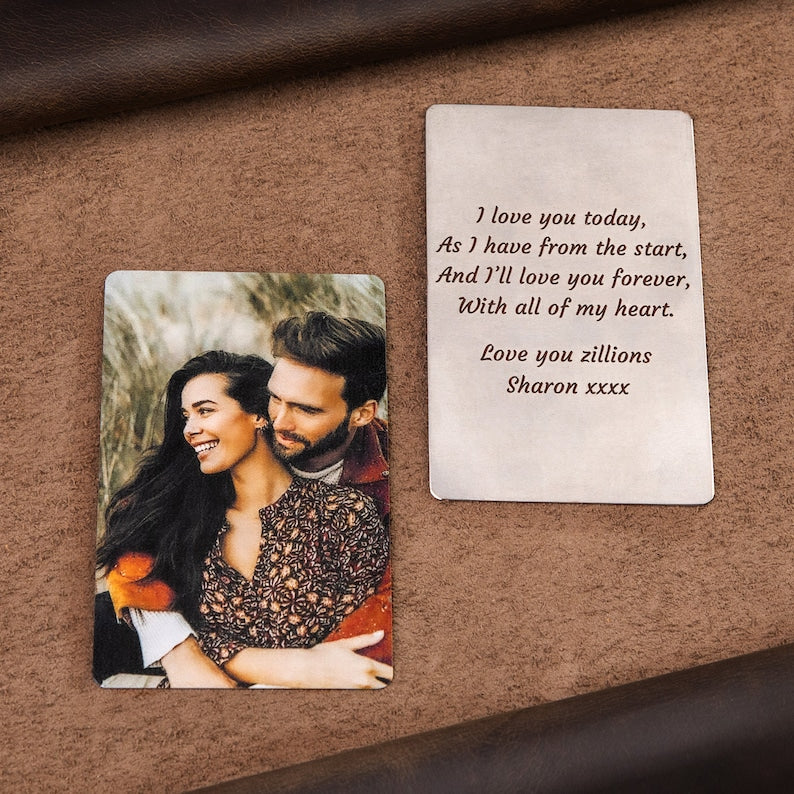 Valentine's Day gift for boyfriend, Personalized wallet photo card, metal wallet insert custom made, Engraved wallet card with picture
