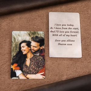 Valentine's Day gift for boyfriend, Personalized wallet photo card, metal wallet insert custom made, Engraved wallet card with picture