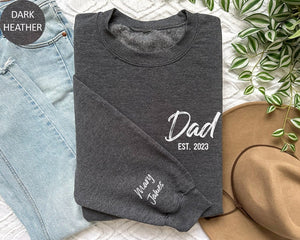 Personalized Dad Hoodie Custom Dad Est Sweater with kids names on sleeve Fathers Day Gift for Dad Established New Daddy Sweatshirt Dad Gift