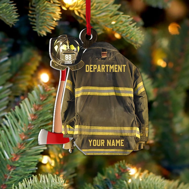 Personalized Firefighter Uniform Christmas Ornament, Custom Gift For Firefighter Fireman, Firefighter Vest Armor Hanging Acrylic Ornament