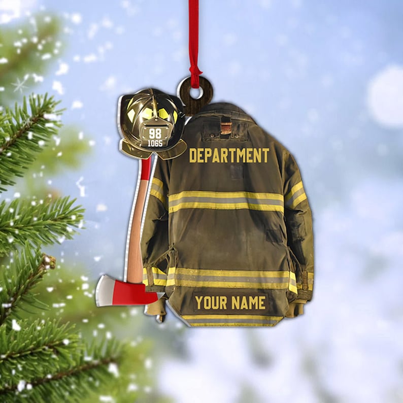 Personalized Firefighter Uniform Christmas Ornament, Custom Gift For Firefighter Fireman, Firefighter Vest Armor Hanging Acrylic Ornament