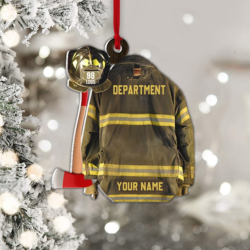 Personalized Firefighter Uniform Christmas Ornament, Custom Gift For Firefighter Fireman, Firefighter Vest Armor Hanging Acrylic Ornament