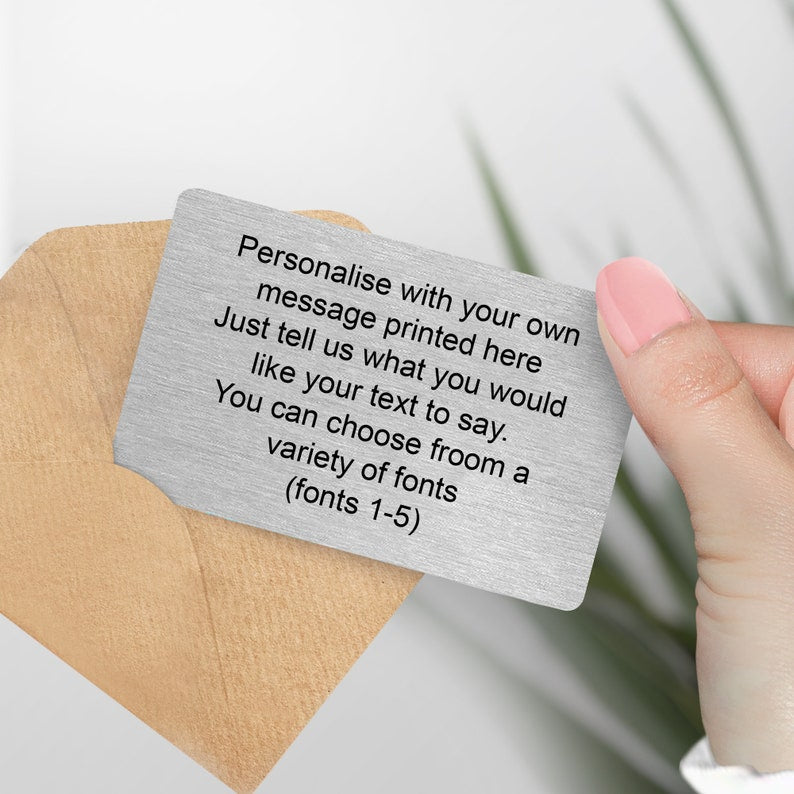 Personalised Metal Wallet Card - Add any text custom card - Keepsake Gift For Him, Boyfriend, Husband, Valentines, Anniversary - own text