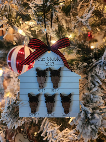 Horse Stable Ornament, 1-15 Names, Horse Family, Our Herd, Equine Family Ornament