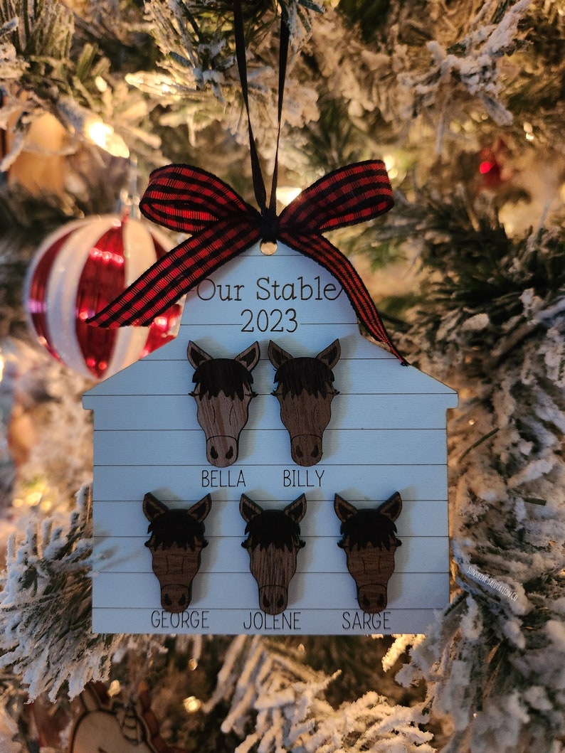 Horse Stable Ornament, 1-15 Names, Horse Family, Our Herd, Equine Family Ornament
