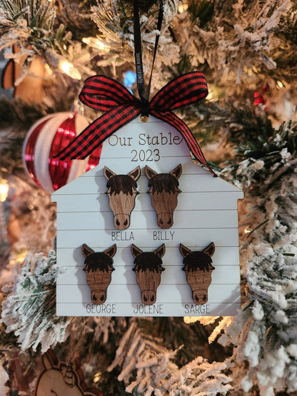 Horse Stable Ornament, 1-15 Names, Horse Family, Our Herd, Equine Family Ornament