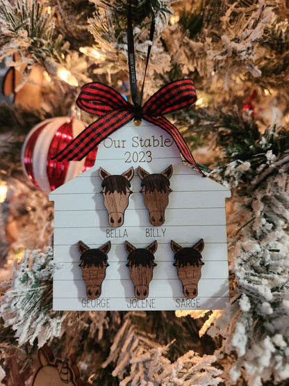 Horse Stable Ornament, 1-15 Names, Horse Family, Our Herd, Equine Family Ornament