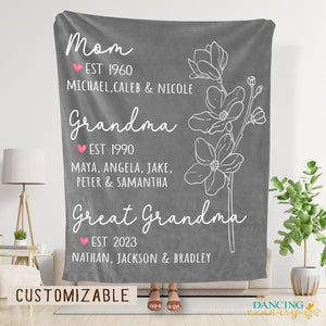 Great Grandma Blanket with Grandkid Names Grandparent Gift Grandmother Custom Throw Blanket Mother in law Mothers Day Christmas Birthday