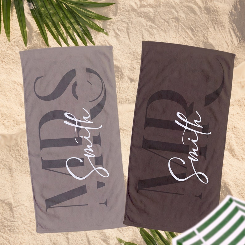 Custom Couple Towel,Personalized Mr. and Mrs. Beach Towel, His and Hers Newlywed Gift, Just Married Bride Gift, Wedding Gift,Honeymoon Gift