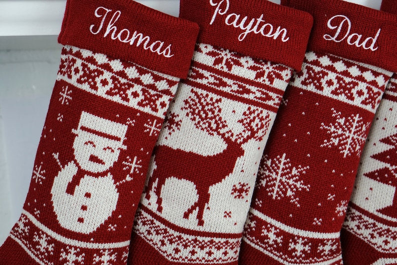 Christmas Stockings Knit Holiday D cor stocking Christmas D cor Personalized Dog Stocking custom stockings Farmhouse Christmas Holiday red