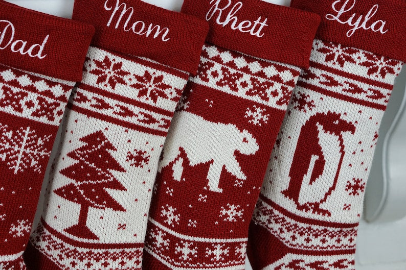 Christmas Stockings Knit Holiday D cor stocking Christmas D cor Personalized Dog Stocking custom stockings Farmhouse Christmas Holiday red
