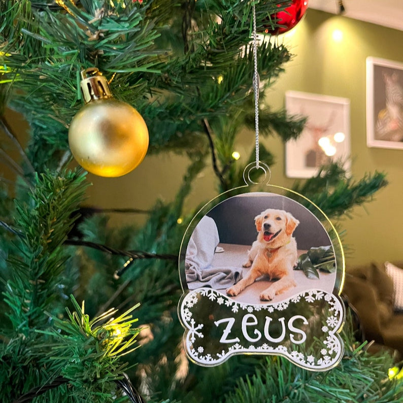 Dog Picture Ornament, Christmas Dog Gifts, Dog Bone Ornament, Acrylic Photo Ornament, Dog Name Ornament, Custom Christmas Ornament Keepsake