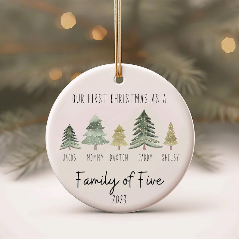 Family of Four ,Three Ornament, Family of 4 Ornament Personalized, Family of Four Christmas Ornament, Personalized Baby's First Christmas Ornament