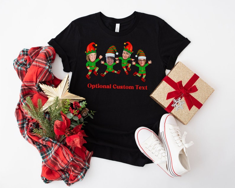 Family Custom Face Up to 8 photos Christmas Shirt Ugly Christmas Elf Face Custom Shirts Christmas Family