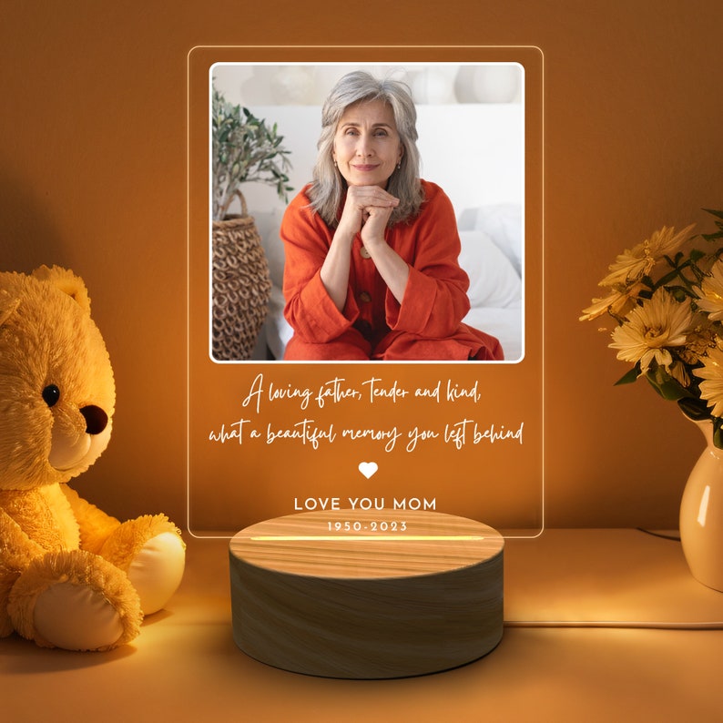 Personalized Mother Picture Frame Memorial Gift, Customized Plaque Night Light, Table Decoration for Loss of Loved One, Teacher appreciation