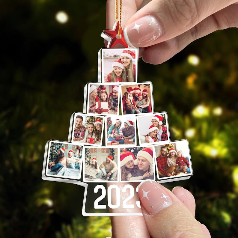 Photo Family Tree Christmas, Customized Acrylic Photo Ornament, Personalized Family Ornaments, 1st Christmas Together, Christmas Tree