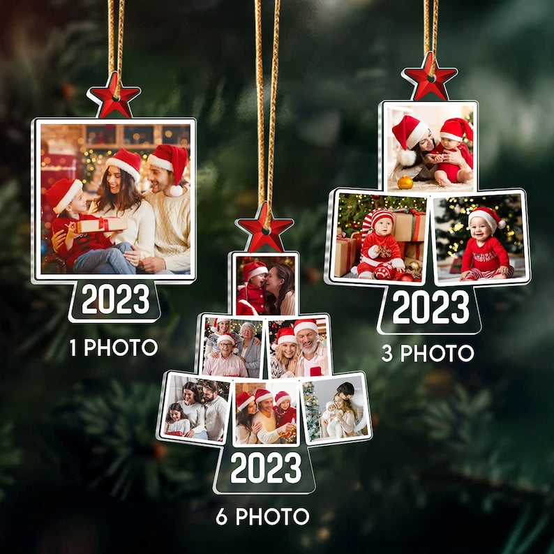 Photo Family Tree Christmas, Customized Acrylic Photo Ornament, Personalized Family Ornaments, 1st Christmas Together, Christmas Tree