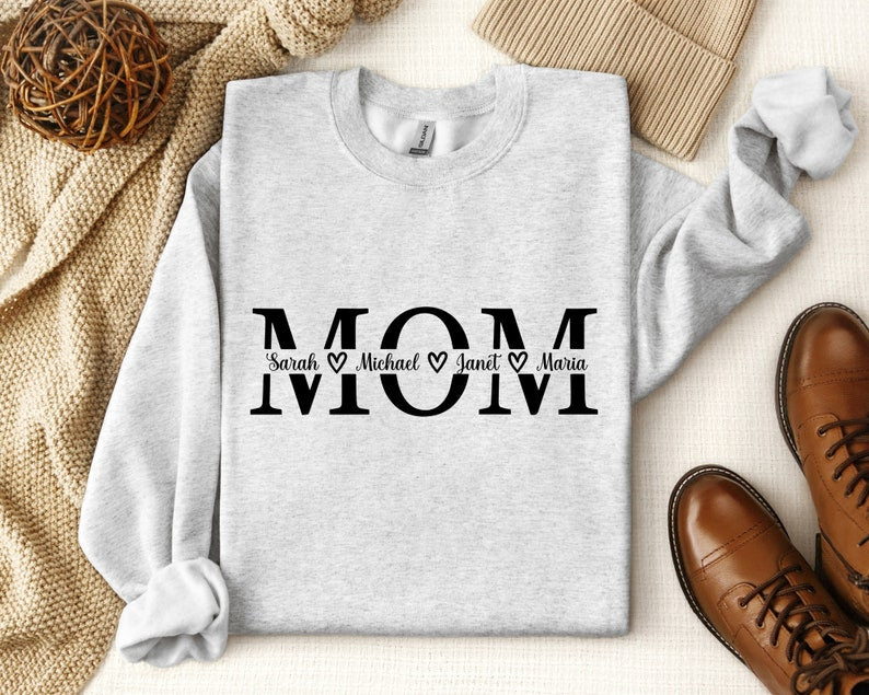 Custom Mom Sweatshirt, Custom Mom And Children Names Sweatshirt, Family Matching Tee, Women Sweatshirt, Gift For Mom, Mothers Day Gift