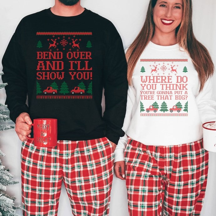 Bend Over and I'll Show You Christmas Couple T-Shirt,Griswold Family Matching Shirts,Funny Christmas Tree,Xmas Couple Shirt,Xmas Holiday Tee