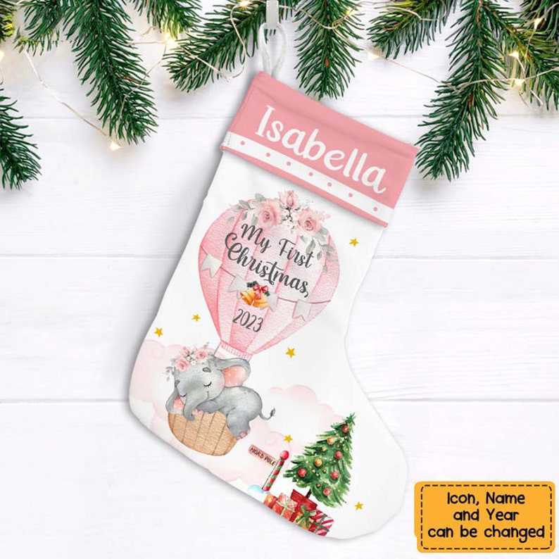 Personalized Christmas Elephant Stocking, Baby First Christmas Stocking, Gift For Baby, Christmas Stocking, Elephant Stocking
