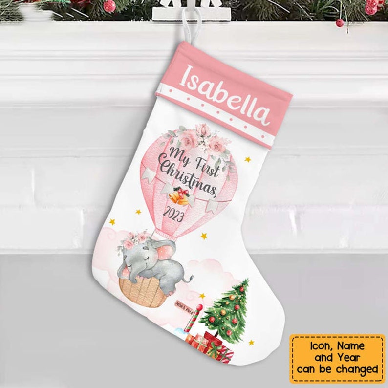 Personalized Christmas Elephant Stocking, Baby First Christmas Stocking, Gift For Baby, Christmas Stocking, Elephant Stocking
