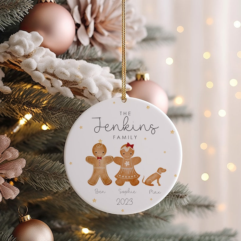 Personalised Gingerbread Family Christmas Ceramic Bauble, Family Christmas Ornament, Christmas Tree Decor, Keepsake Ornament 2025