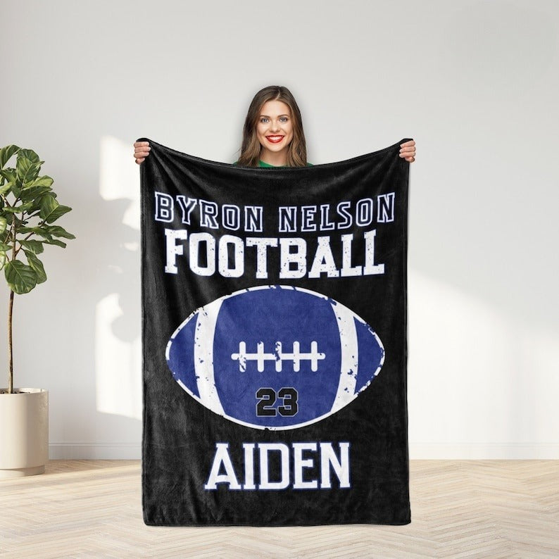 Personalized Football Name Blanket, Custom Gift Idea for Football Player, Minky or Sherpa Football Blanket, Blanket for Boys