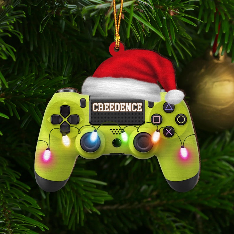 Custom Name Gaming Hand Play Christmas Light Shape Flat Ornament,Gaming Ornament,Gamer Christmas Ornament, Video Game Ornament Gift for Boys