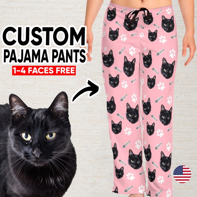 Personalized Cat Face Pajama Pants: Custom Pet Photo PJs