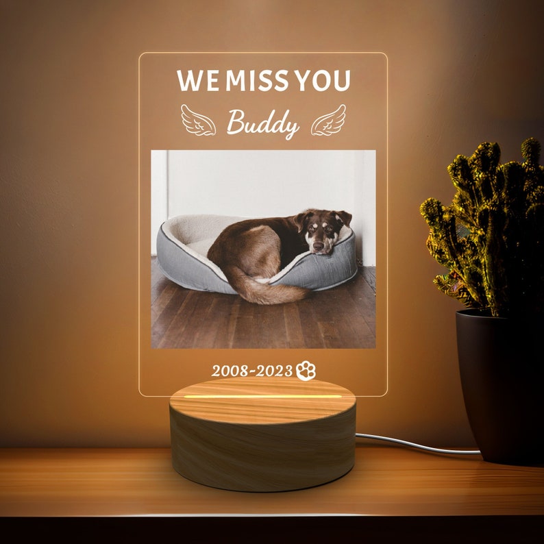 Pet Memorial Night Light Custom, Cat Memorial Sign, Pet Keepsake for Gift, Personalised Dog Memorial Photo Sign, Light Up Pet Memorial Gift